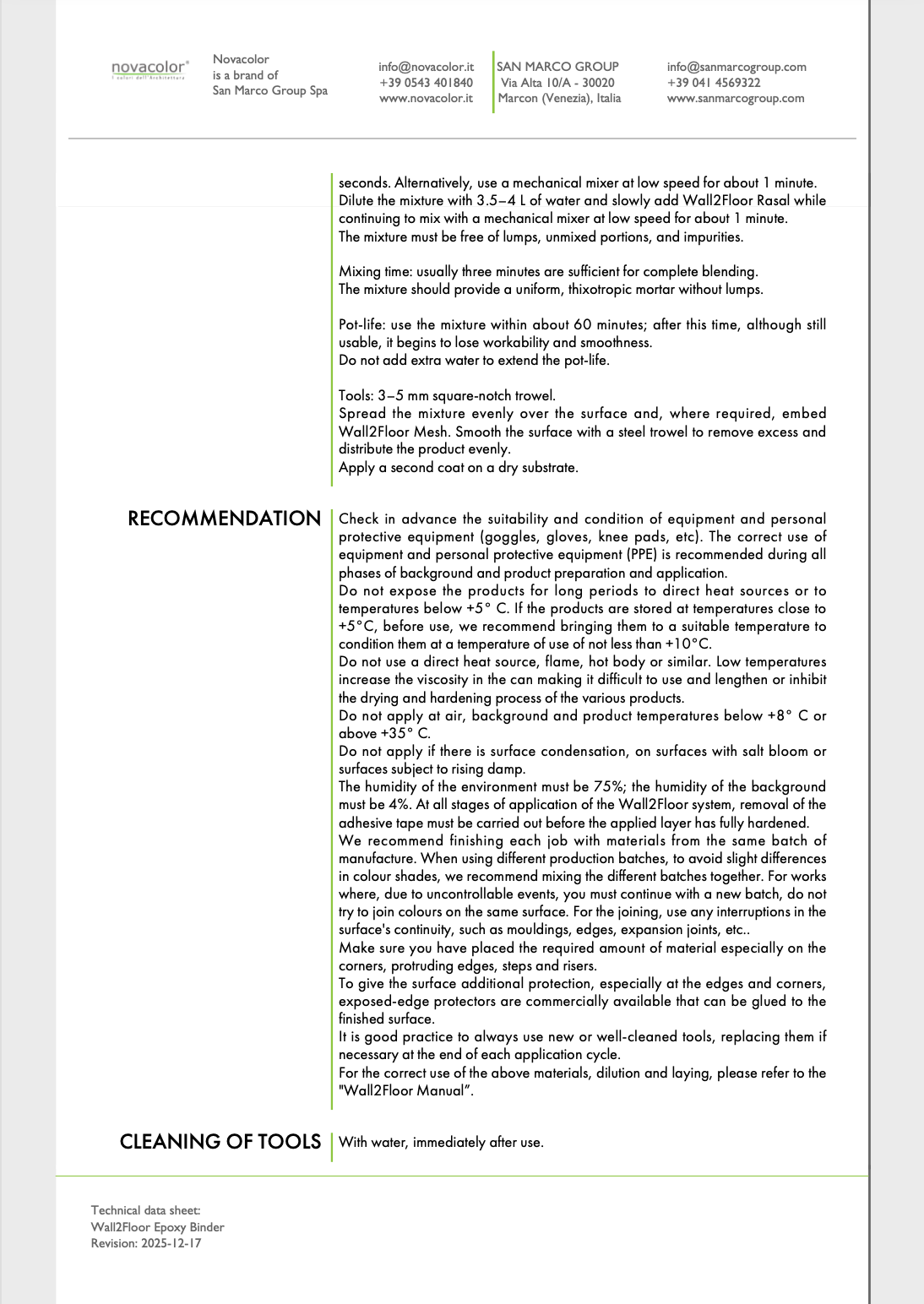 Wall2Floor Epoxy Binder